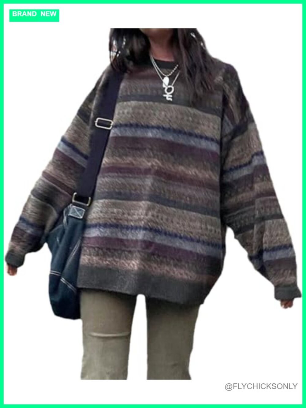 Women's Oversized Striped Knit Sweater Retro Y2K Gothic Pullover Jumper